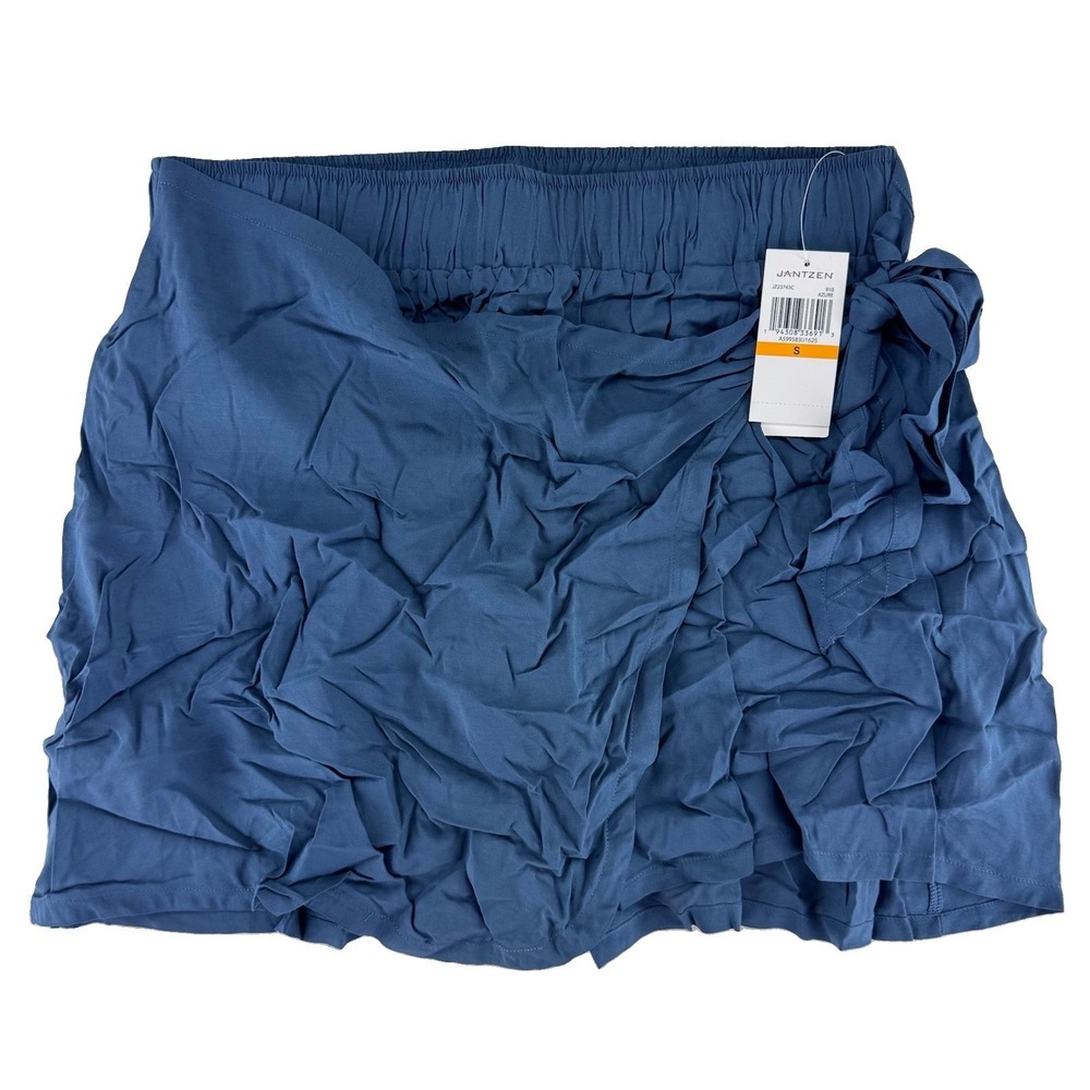 Jantzen Woven Pull On Faux Wrap Cover Up Skirt Size Small Marine Blue